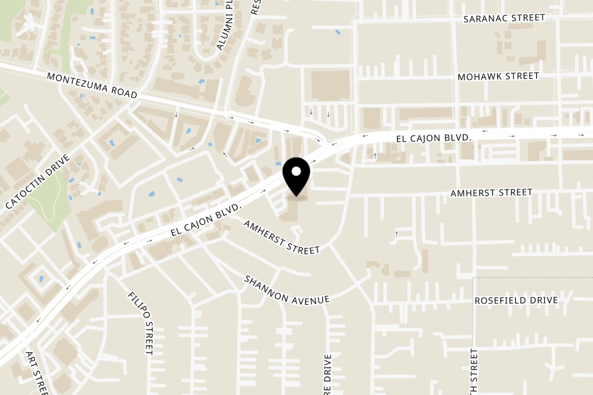 Map showing the location of Ben & Esther's Vegan Delicatessen on 6663 El Cajon Blvd Ste q in San Diego